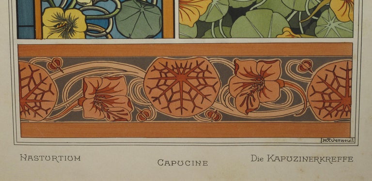 Set of Three French Art Nouveau Chromolithographs of Nasturtiums & Sunflowers In Good Condition In San Francisco, CA