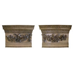 A Carved Pair of English Waxed Pine Architectural Elements Depicting Garlands 