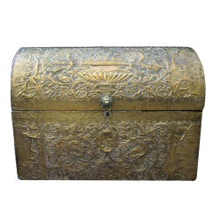 A Well-Executed Hand-Hammered Brass Repousse Domed Trunk