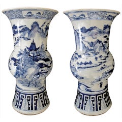A Large-Scaled and Finely Decorated Pair of Chinese Blue & White Beaker Vases