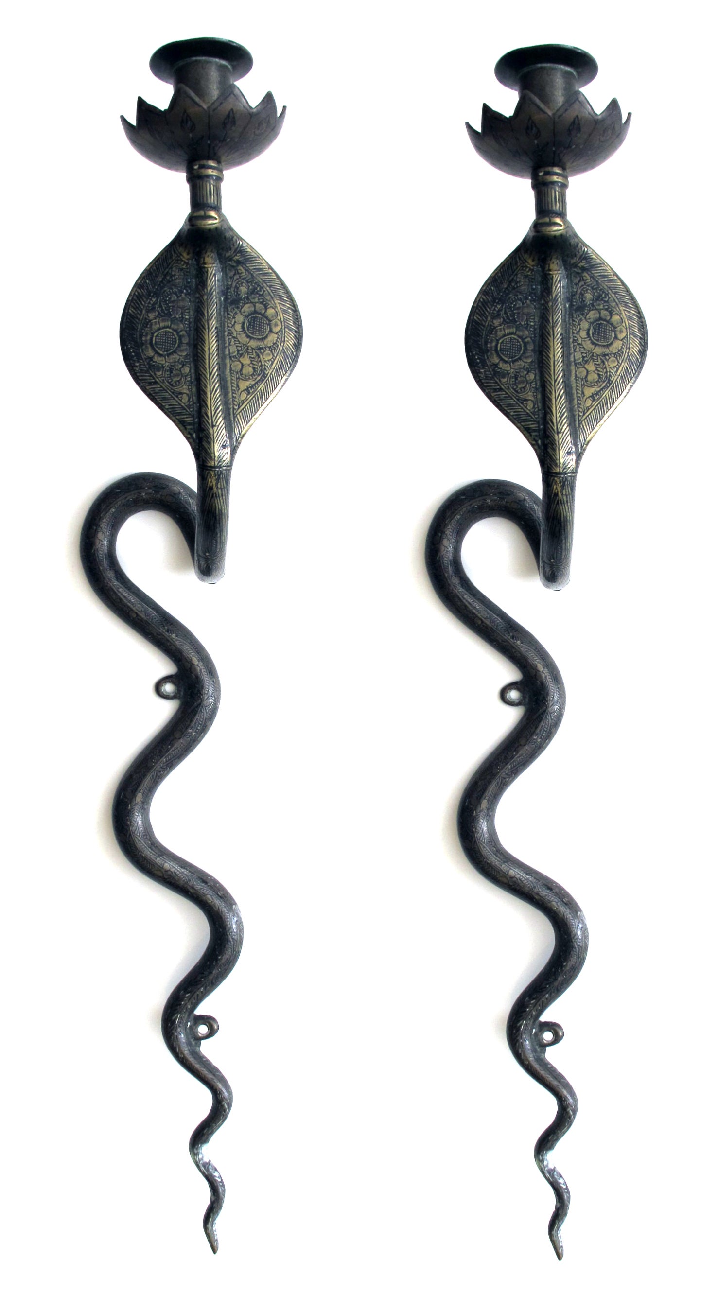 A Pair of French Egyptian Revival Bronze Wall Sconces in the Shape of Cobras