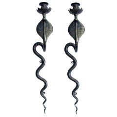 A Pair of French Egyptian Revival Bronze Wall Sconces in the Shape of Cobras