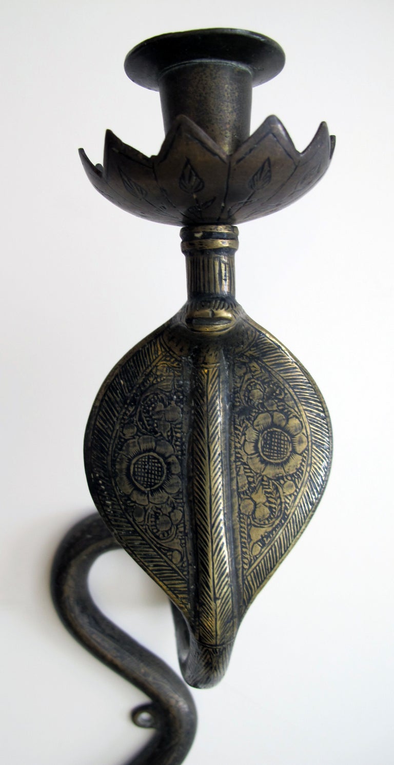 20th Century A Pair of French Egyptian Revival Bronze Wall Sconces in the Shape of Cobras