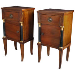 A Handsome Pair of Italian Empire Walnut Bedside Commodes