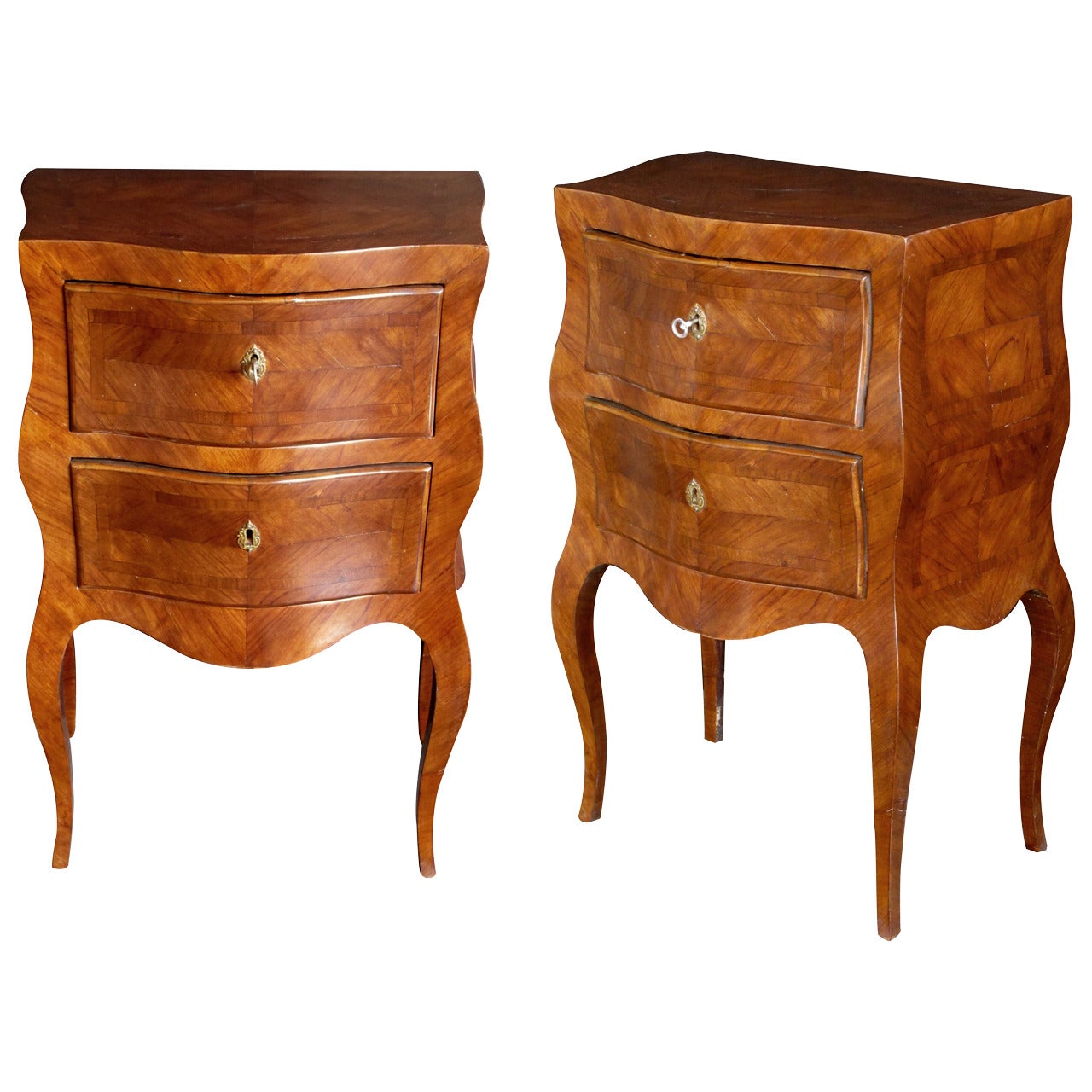 A Shapely Pair of Italian Rococo Style Walnut Bedside Commodes