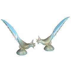A Graceful Pair of Murano 1950's Art Glass Birds by Barbini