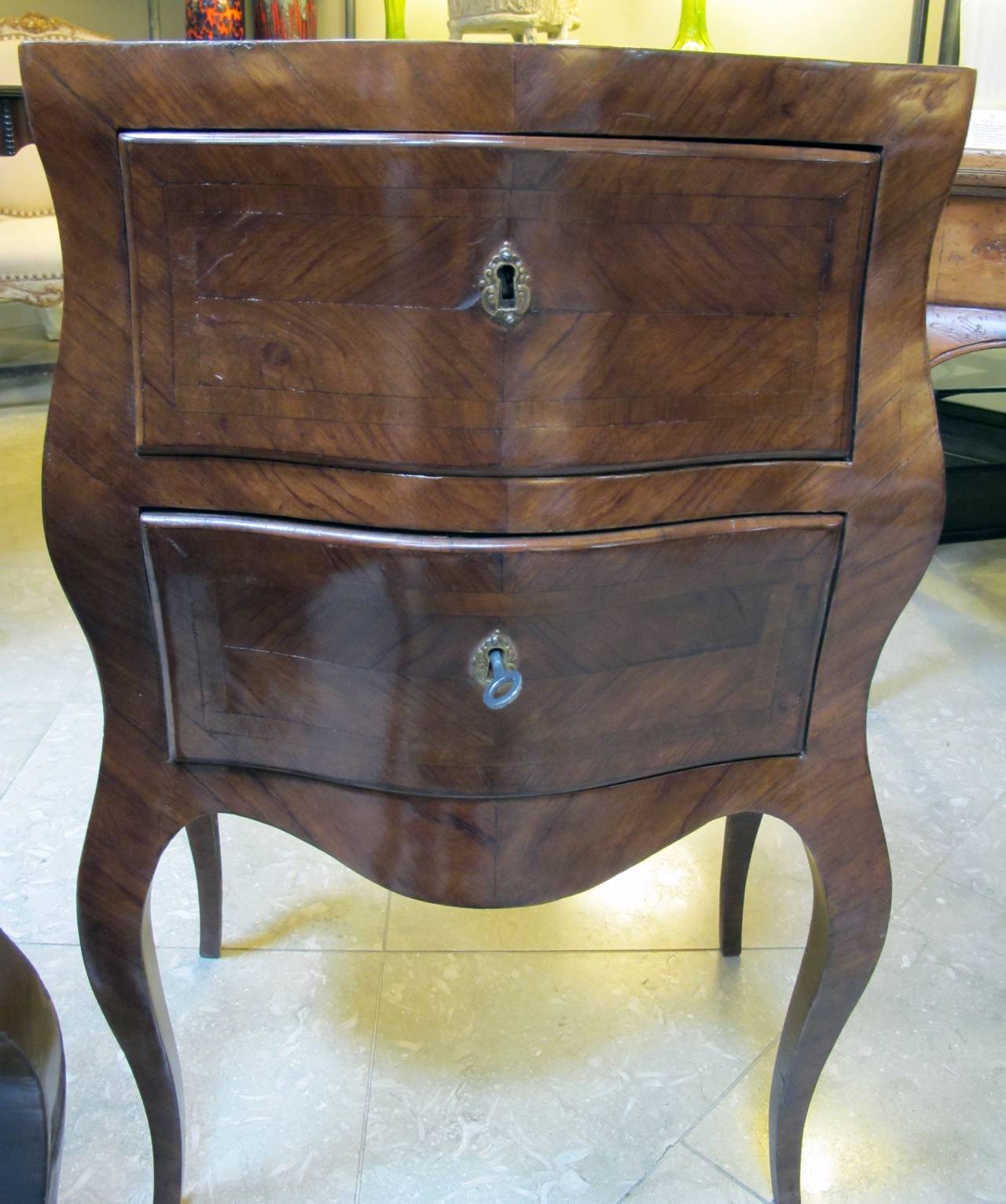 A Shapely Pair of Italian Rococo Style Walnut Bedside Commodes 1