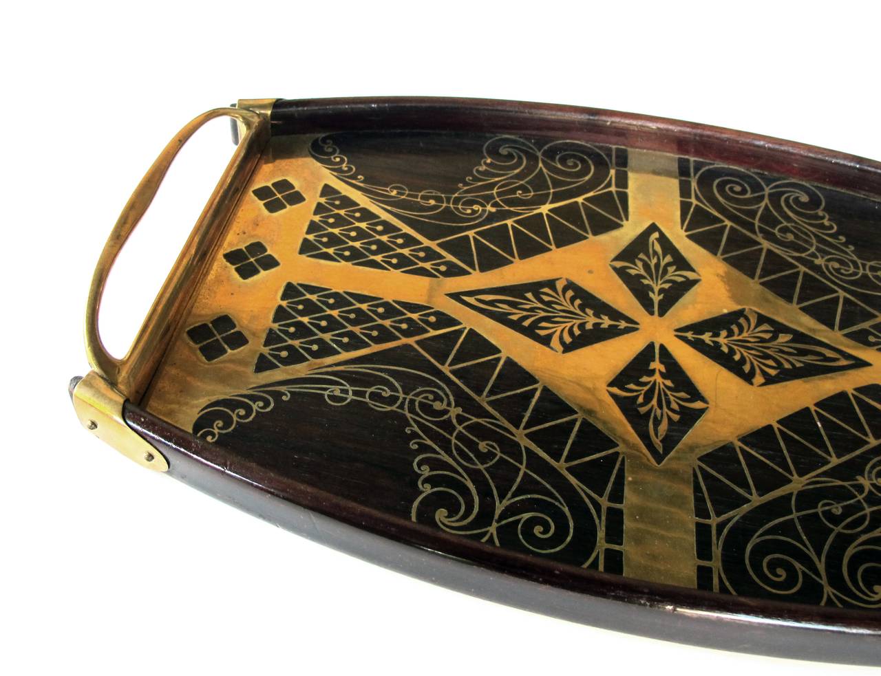 Early 20th Century A Good Quality German Erhard & Sohne Mahogany Tray with Brass Inlay