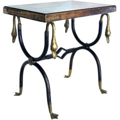A French Empire Style Black Painted Iron&Gilt-Bronze Drinks Table w/Mirrored Top