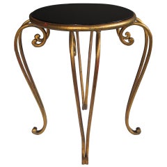 French Gilt-Iron Drinks Table w/Black Glass Top; Manner of Rene Drouet