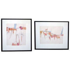 A Well-Designed Pair of American 1960's Geometric Abstract Watercolor Paintings by Hildegarde Haas