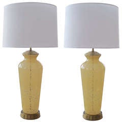 A Tall and Striking Pair of Butterscotch-Yellow Spotted Glass Murano Lamps