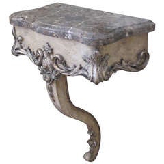 An Elegant Danish Rococo Style Ivory Painted & Parcel Gilt Hanging Wall Console Table with Breccia Paradiso Marble Top