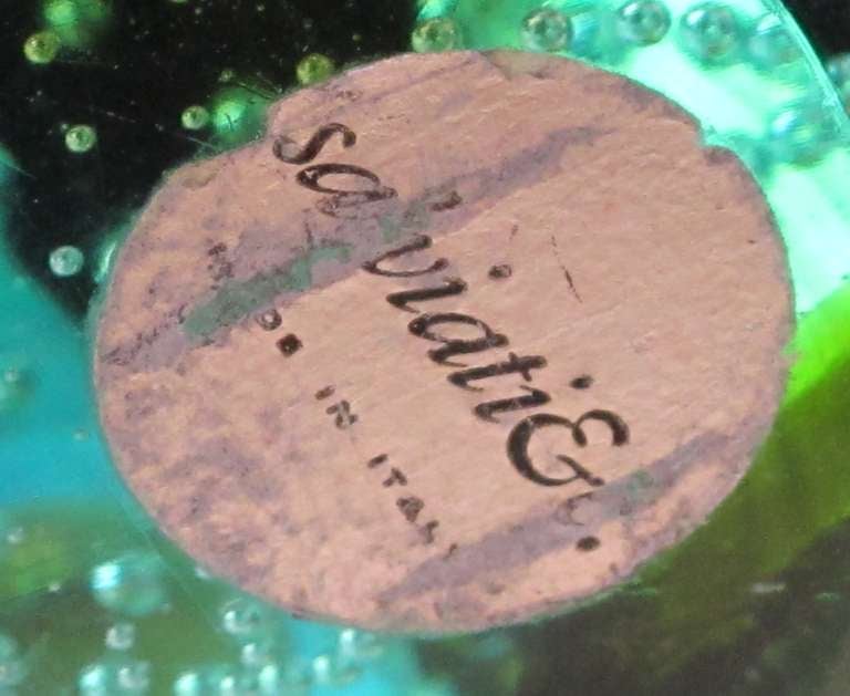A Good Quality Pair of Stylized Fruit in Teal and Green Art Glass with Controlled Bubbles by Salviati & Co
