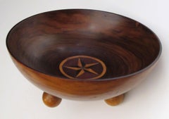 Richly-Patinated English Rosewood Treenware Bowl with Inlaid Star Motif
