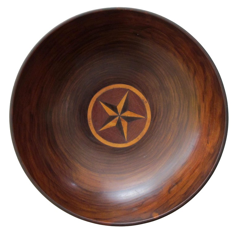 Mid-20th Century Richly-Patinated English Rosewood Treenware Bowl with Inlaid Star Motif