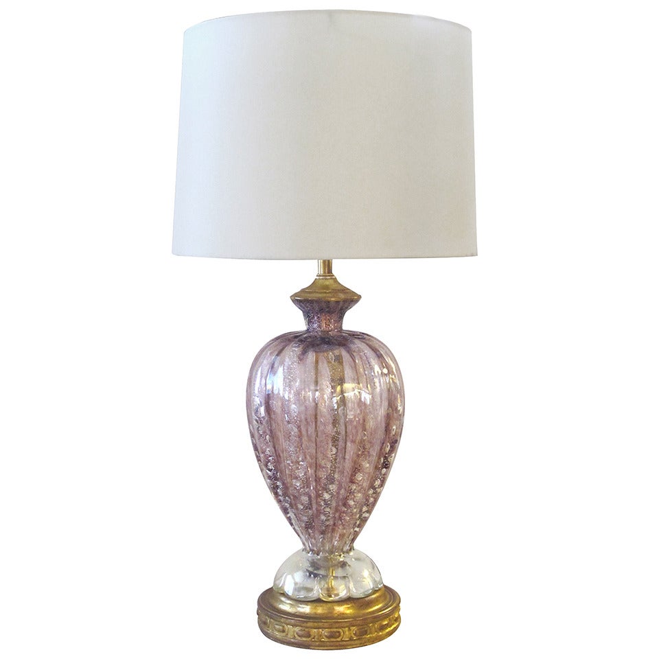 Shimmering Murano Mid-Century Aubergine Bullicante Art Glass Lamp with Silver