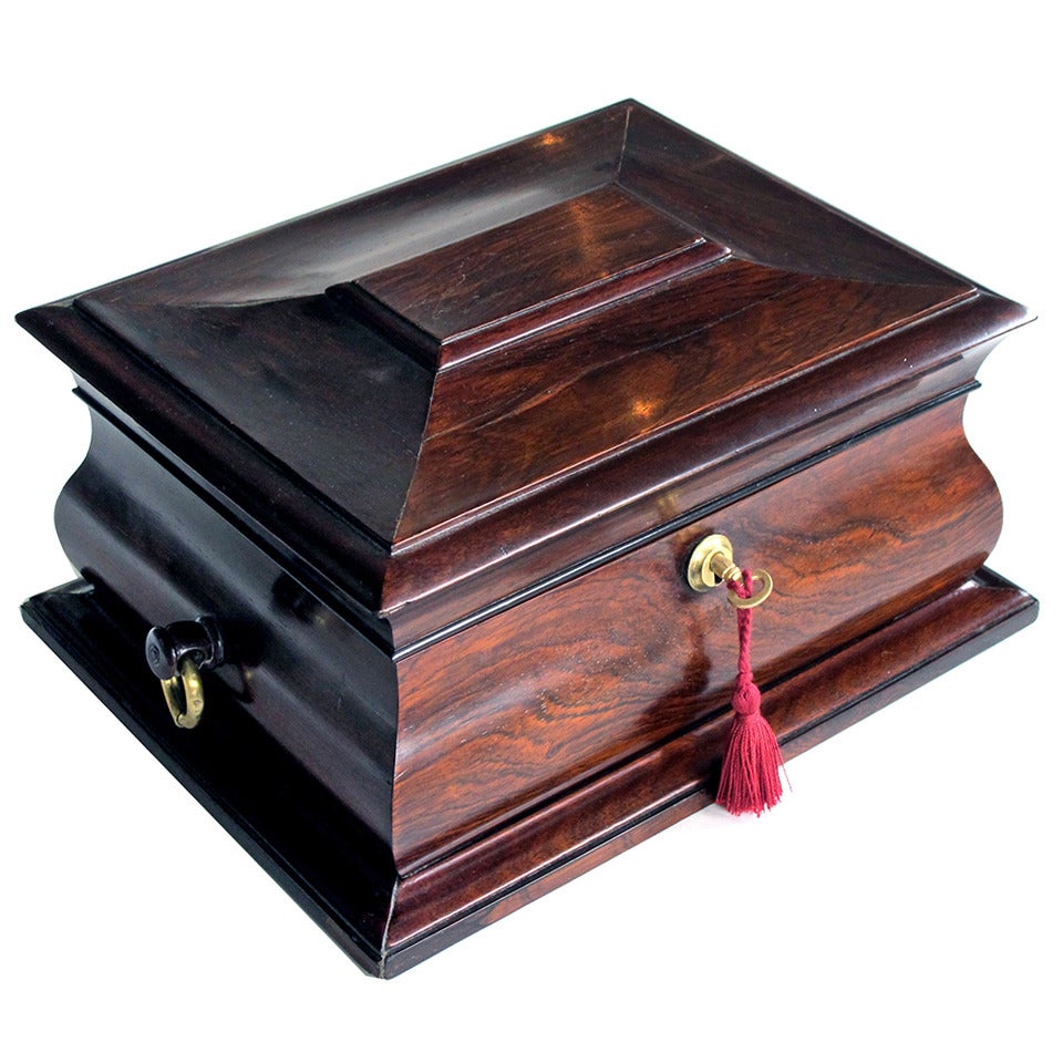 A Handsome and Well-Made English Regency Rosewood Bombe-Form Jewelry Box