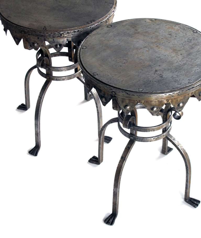 A Good Quality Pair of Continental Wrought Iron Circular Side Tables; in the Style of Samuel Yellin 1