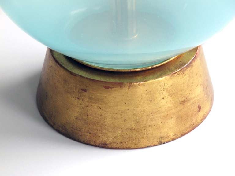 Mid-20th Century A Shapely Pair of Italian Mid-Century Translucent Aqua Art Glass Bottle-Form Lamps