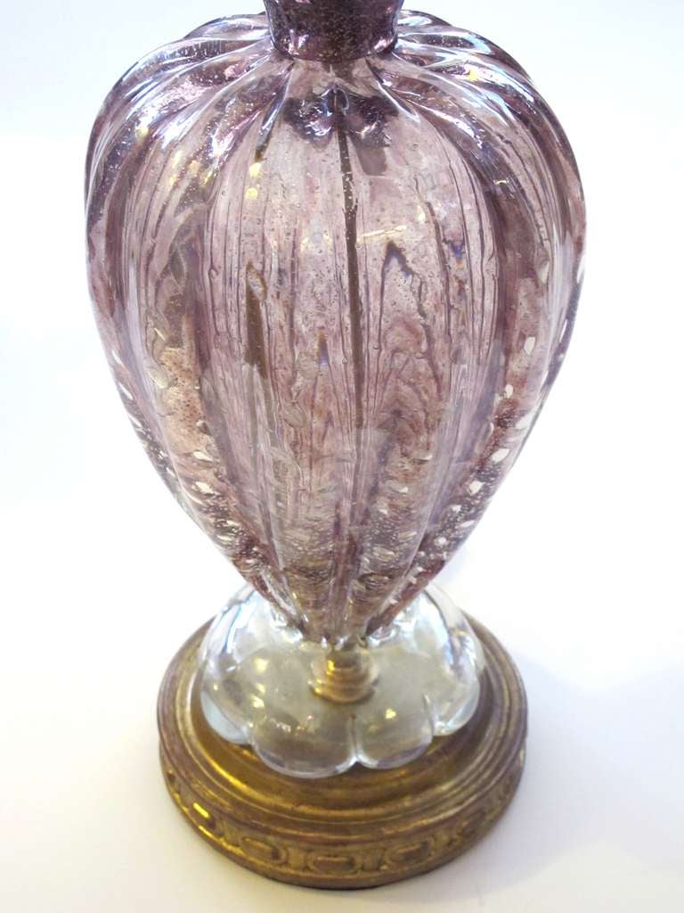 Mid-20th Century Shimmering Murano Mid-Century Aubergine Bullicante Art Glass Lamp with Silver 