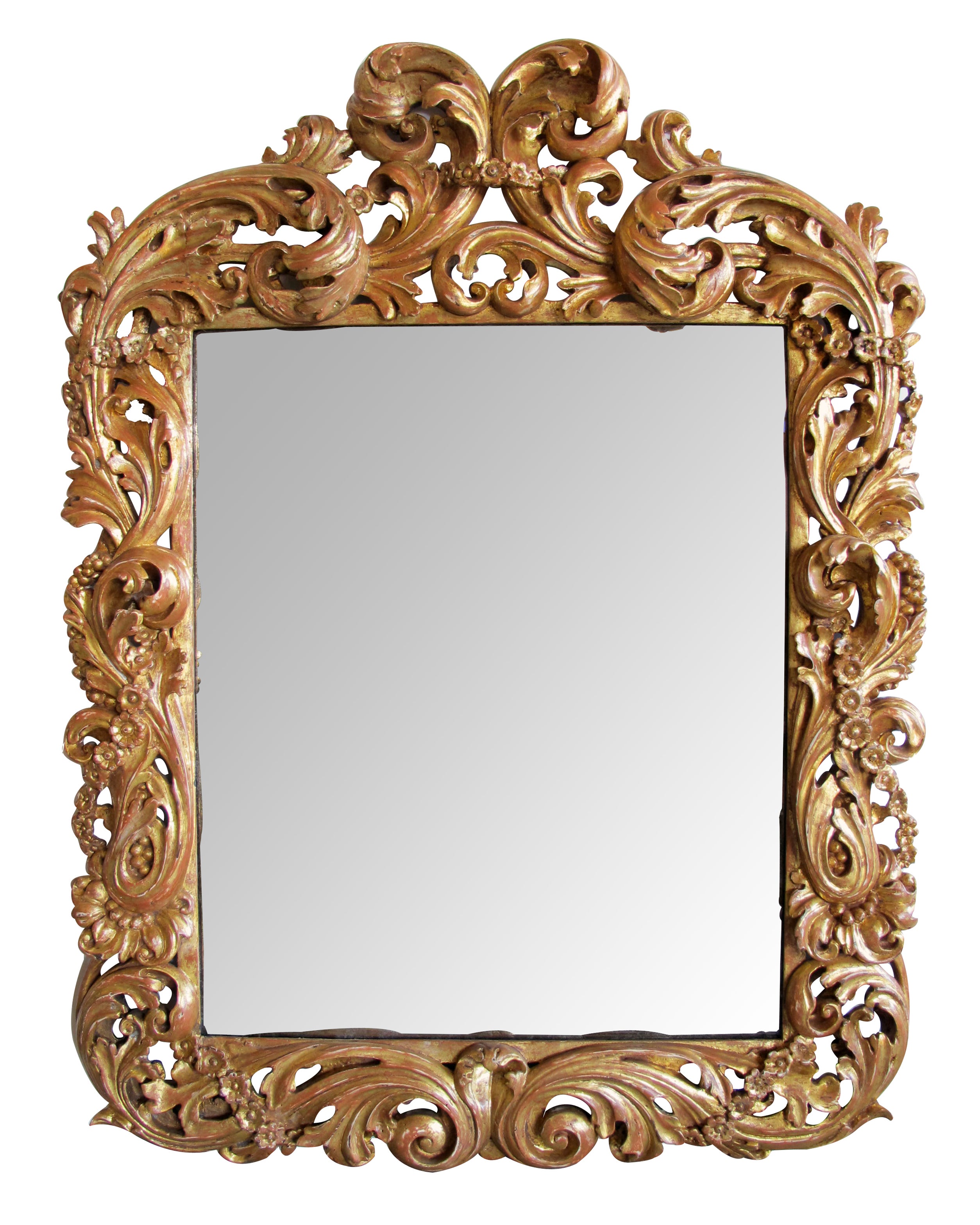 A Good Quality Carved Italian Baroque Giltwood Mirror w/Floral & Foliate Design