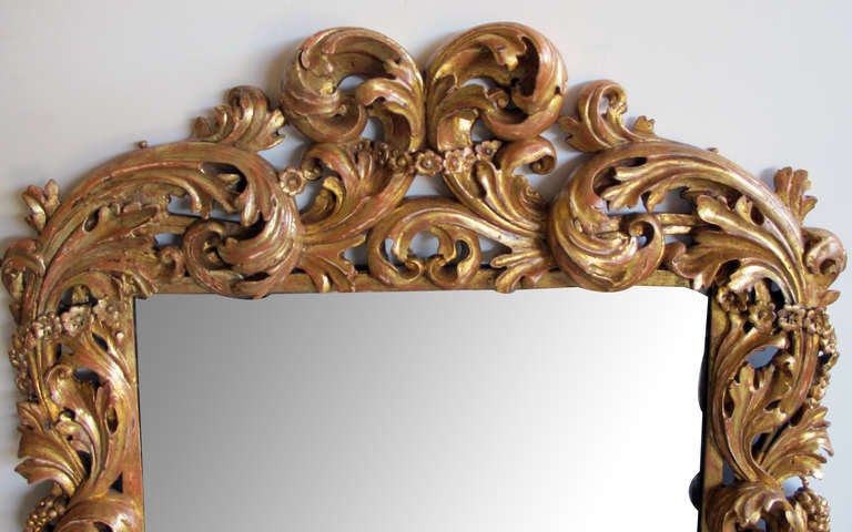 A Good Quality Carved Italian Baroque Giltwood Mirror w/Floral & Foliate Design 1