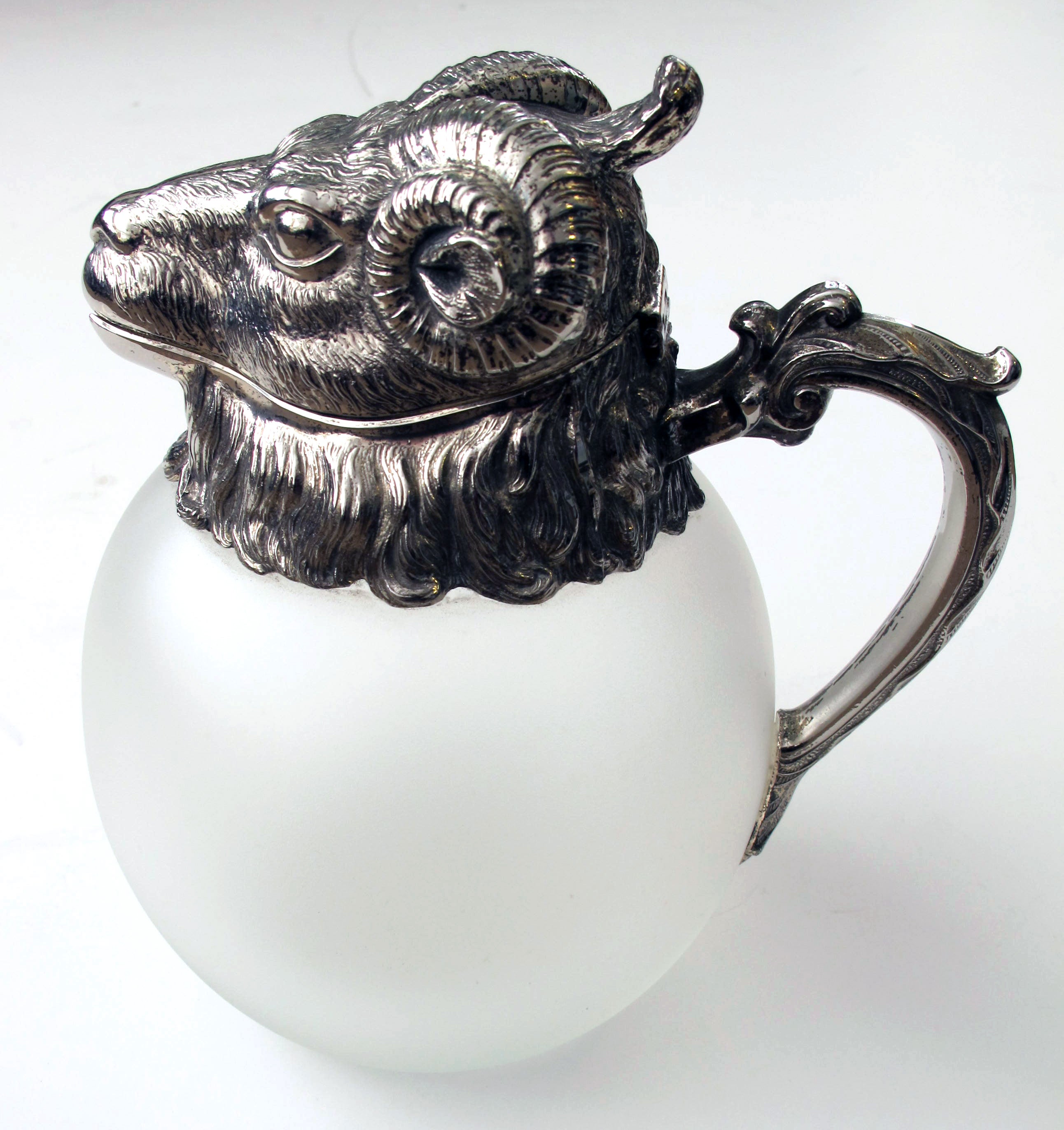 A Well-Executed French 1960's Frosted Glass and Silver-Plated Claret Pitcher