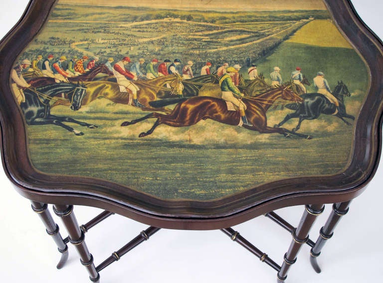 Large-Scaled English Victorian Wooden Tray-on-Stand w/Horse Racing Scene 3