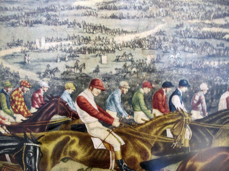 Large-Scaled English Victorian Wooden Tray-on-Stand w/Horse Racing Scene In Excellent Condition In San Francisco, CA