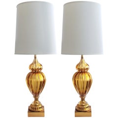 A Large-Scaled Pair of Murano Butterscotch Art Glass Lamps; made for Marbro Co.