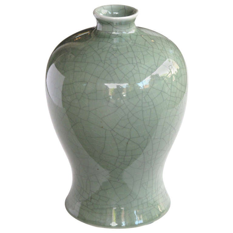 Elegantly-Shaped Chinese Celadon Crackle-Glazed Mei Ping 'Plum' Vase