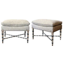 A Good Pair of American Mid-Century Regency Style Ivory Painted Faux Bamboo Benches