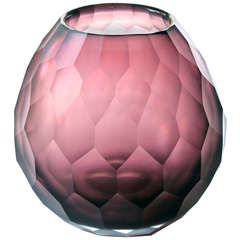 A Stylish Moser 1970's Amethyst Faceted Glass Vase