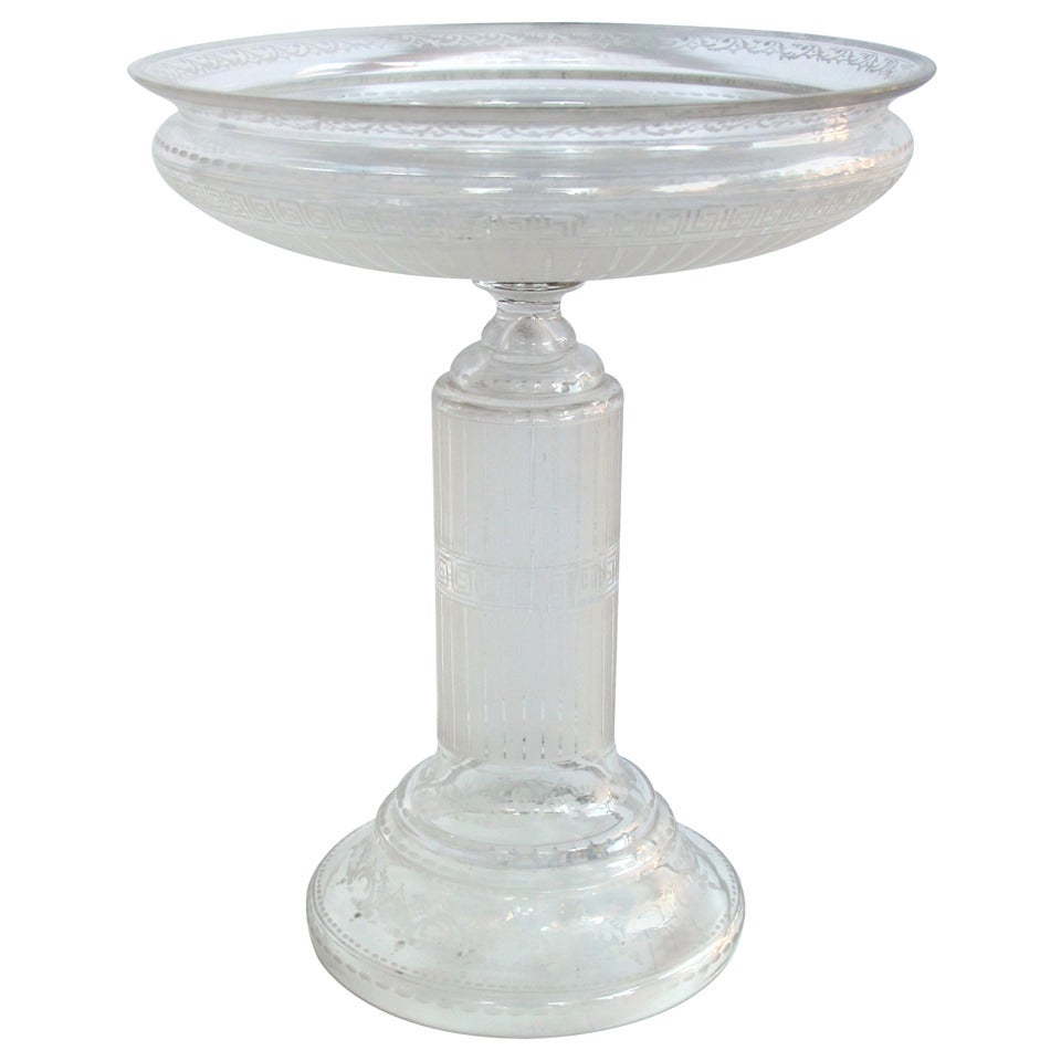 A Good English Georgian Style Etched Glass Compote on Pedestal Attributed to Stuart Glass Company, England