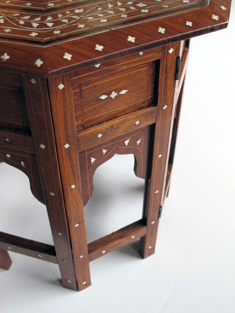 A Finely Decorated Anglo-Indian Octagonal Traveling Table with Bone and Ebony Inlay