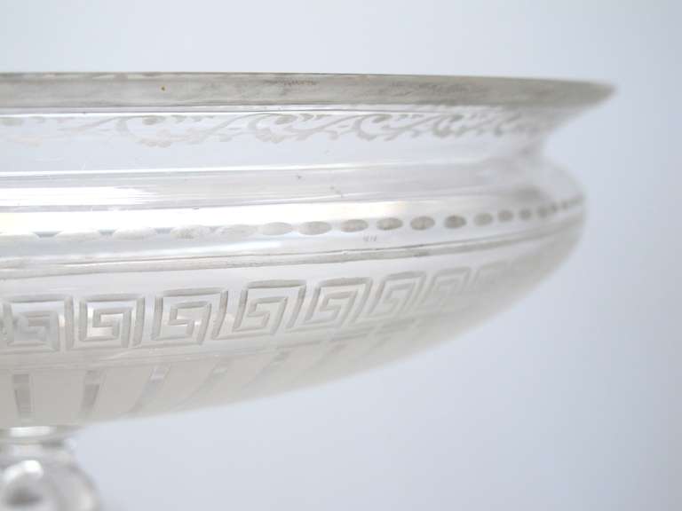 A Good English Georgian Style Etched Glass Compote on Pedestal Attributed to Stuart Glass Company, England 1