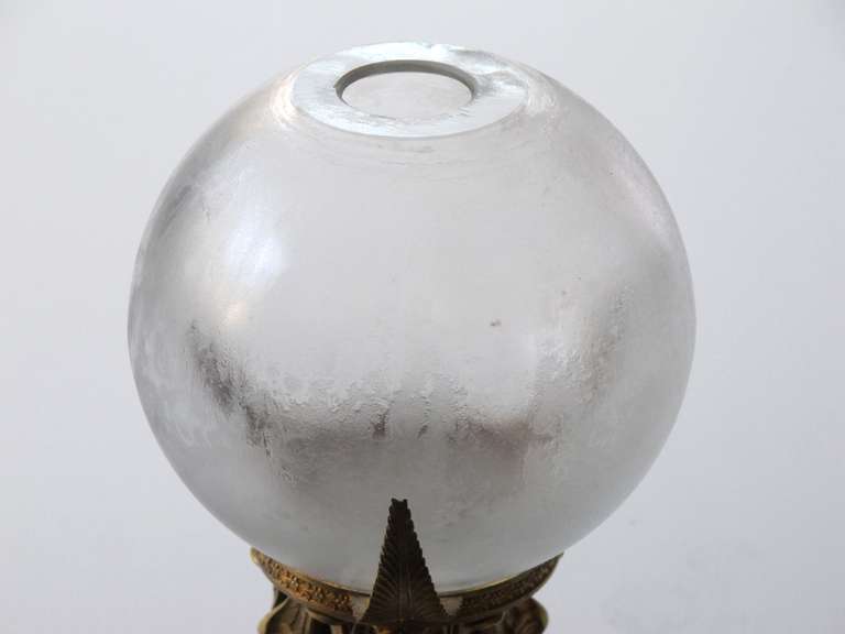 Mid-20th Century A Well-Executed Swedish Crystal Orb Vase on a Bronze Egyptian-Inspired Stand by  For Sale