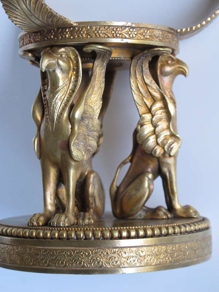 Art Deco A Well-Executed Swedish Crystal Orb Vase on a Bronze Egyptian-Inspired Stand by  For Sale