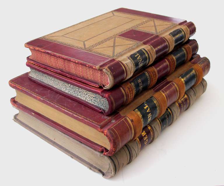 Unique Set of Four Leather-Bound Accounting Ledgers with Gilt Highlights In Good Condition In San Francisco, CA