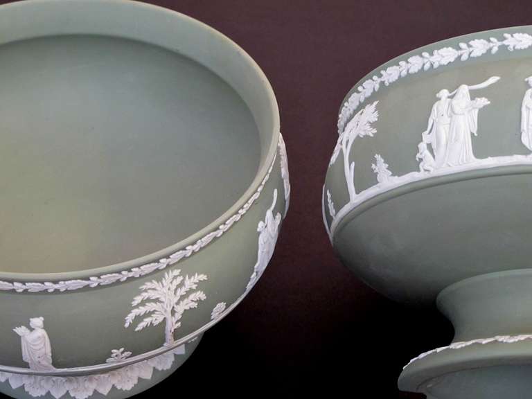 Mid-20th Century An Elegant English Jasperware Olive-Green Compote; Stamped 'Wedgwood' For Sale