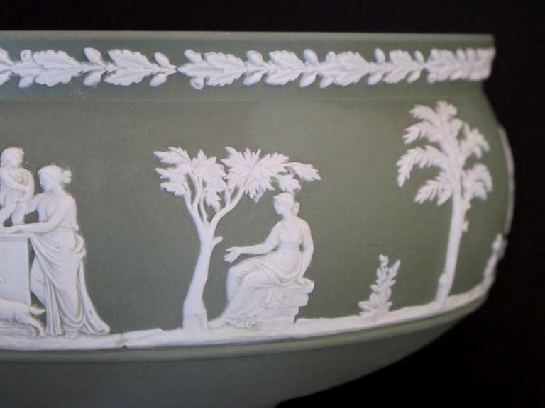 An Elegant English Jasperware Olive-Green Compote; Stamped 'Wedgwood' For Sale 1