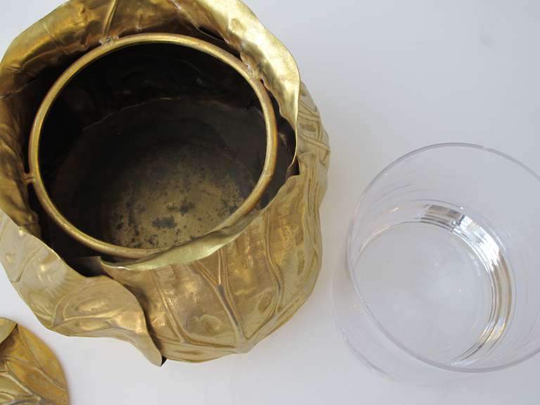 A Whimsical Italian Mid-Century Gilt-Metal Repousse Cabbage-Form Ice Bucket with Glass Insert 1