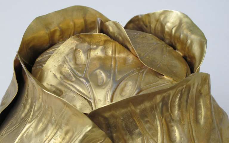 A Whimsical Italian Mid-Century Gilt-Metal Repousse Cabbage-Form Ice Bucket with Glass Insert 4