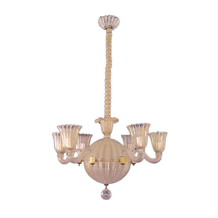 Mid-Century Murano, Six Light Spheroid Chandelier by Dino Martens For Sale