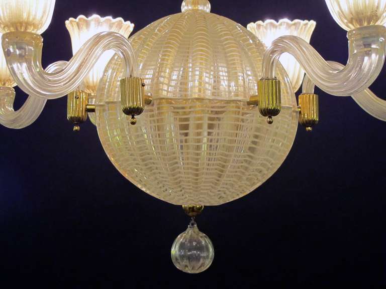 Italian Mid-Century Murano, Six Light Spheroid Chandelier by Dino Martens For Sale