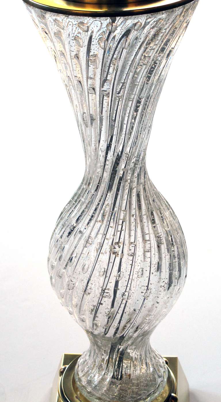 Italian A Good Quality Murano 1950's Baluster-Form Silver Aventurine Clear Glass Lamp with Controlled Bubbles