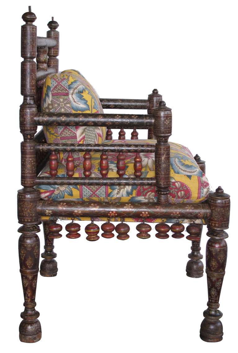 Indian A Rare Pair of Kashmiri Lacquered Armchairs
