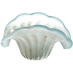 Retro A Shapely Murano 1950's Aqua Corroso Glass Shell-Form Bowl