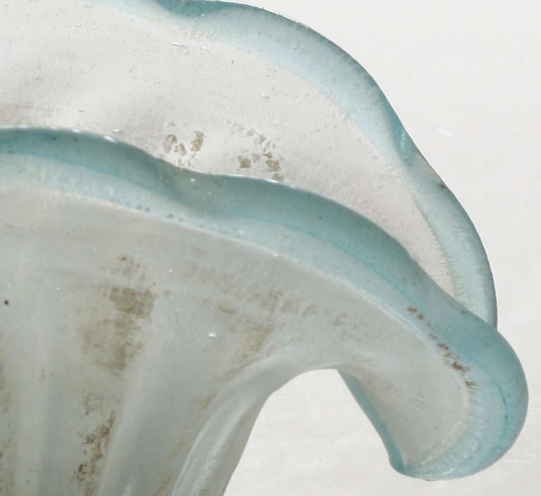 A Shapely Murano 1950's Aqua Corroso Glass Shell-Form Bowl